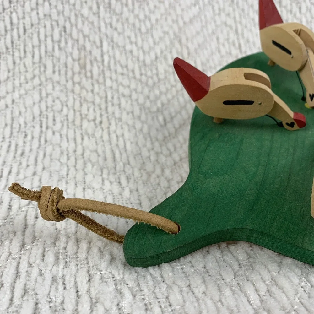Folk Art Hand Painted Wooden Handmade Vintage Pecking Chickens Motion Paddle Toy